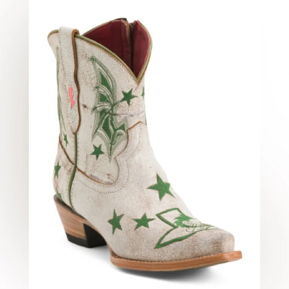 FERRINI | White Leather Dragon Star Bootie Size 8B
